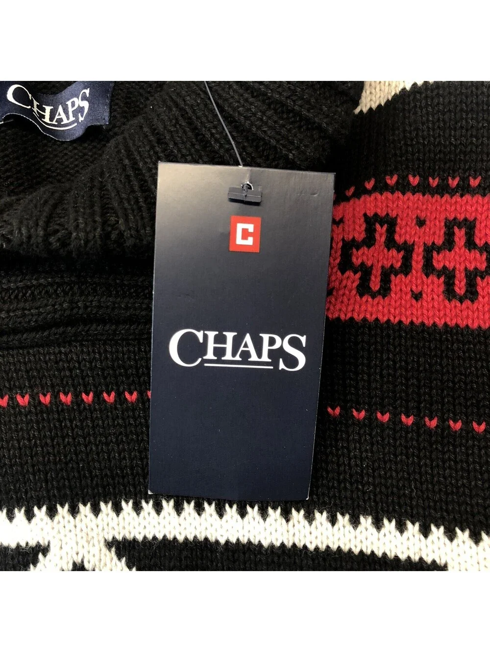 Chaps Black White Sweater Lead Table Men’s Med. Cowl Neck Warm Thick New W/ Tags